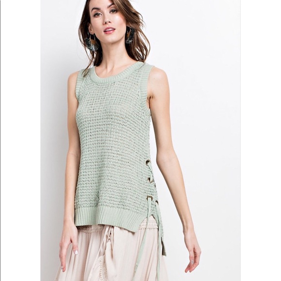 Side Slit Lace Up Sweater Knit Tunic - Picture 2 of 6